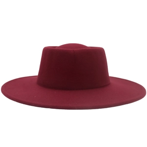 Classic burgundy wide brim felt fedora hat with a flat top for stylish sun protection