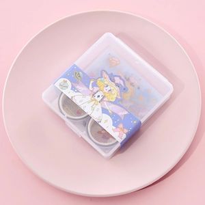 Detail of 12 rolls floral washi tape set with magic girl design in a clear plastic storage box