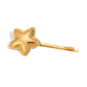 18K gold plated stainless steel star hair clip with a 3D polished finish for women