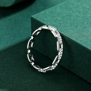 Anello minimalista a catena in argento sterling S925 con zirconi per donne