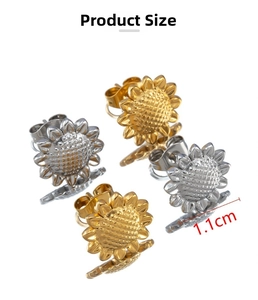 Detailed view of sunflower stud earrings in gold and silver, diameter size 1.1cm