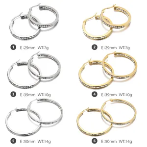Size chart showing diameter and weight for stainless steel hoop earrings in gold and silver
