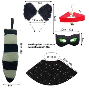 Detailed components of cat ears headband costume set with size and weight specifications