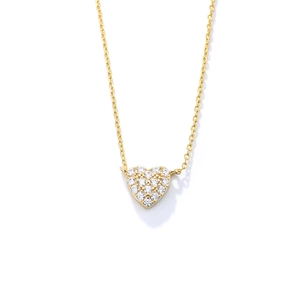 Minimalist S925 sterling silver gold heart necklace with micro-set zircon crystals