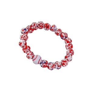 Unisex baseball themed beaded bracelet with red white and blue camo pattern beads