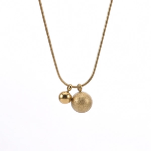 18K gold plated snake chain necklace featuring polished and frosted metal beads