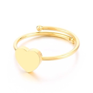Minimalist gold heart-shaped open ring made of stainless steel on a white background