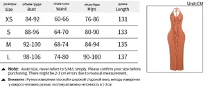 Detailed size guide table for ruffle lace-up sexy backless dress in XS to L measurements