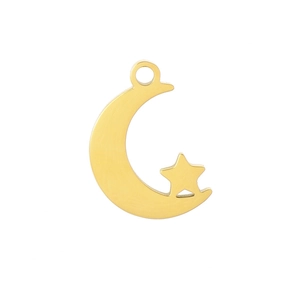 Polished gold stainless steel star and moon pendant with a minimalist design