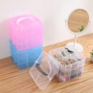 Portable Plastic Storage Box Adjustable Compartments Jewelry Organizer Craft Case Handle Transparent PP Desktop Organizer