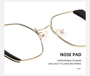 Close-up of golden metal nose pads with transparent silicone for comfort and durability