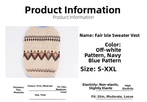 Detailed view of Fair Isle knit pet sweater vest featuring geometric patterns and texture