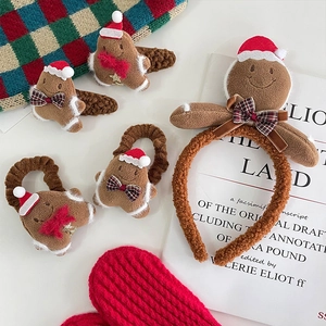 Christmas Gingerbread Man Plush Hair Accessories Headband Hair Clips Scrunchies Cartoon Holiday Party For Kids Girls