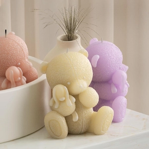 Cute bear silicone candle molds with lily of the valley hat for DIY plaster bear ornaments