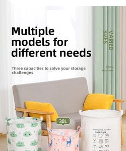 Three-piece set of foldable waterproof canvas laundry baskets in various sizes and patterns