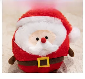 Close-up of soft Santa Claus plush toy showing high-quality white beard and red fabric