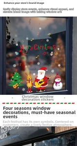 Detailed view of Christmas window stickers featuring Santa Claus and snowman motifs