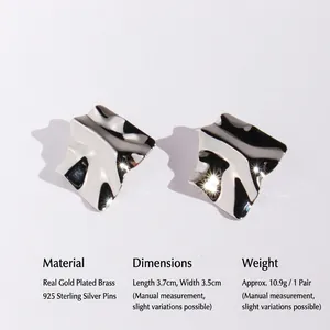 Irregular wave-shaped mirror silver earrings in brass and 925 silver needle