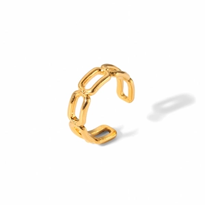 Vue détaillée de la bague réglable en acier inoxydable poli avec motif tressé doré