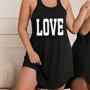 Abito da notte senza maniche nero da donna con stampa LOVE in tessuto a maglia casuale