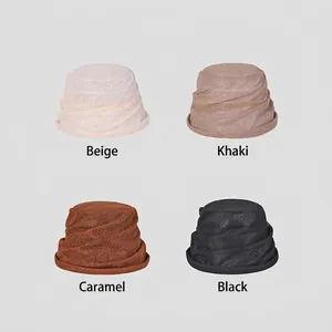 Chic lightweight lace bucket hats for women in beige, khaki, caramel, and black colors