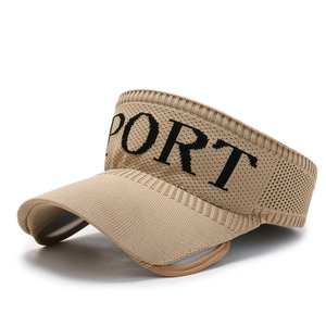 Breathable khaki knitted sports visor hat for sun protection with black Sport text