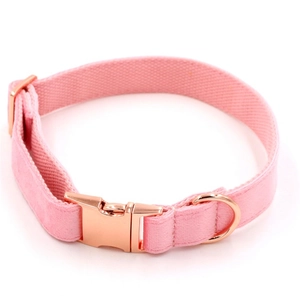 Pink velvet pet collar with elegant rose gold metal buckle and sturdy D-ring for dogs