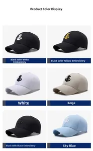 Détails des casquettes de soleil brodées d'ancres en six coloris différents et variés