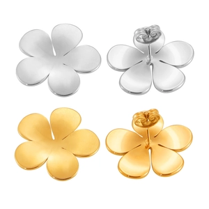 Vintage gold and silver flower stud earrings set with detailed front and back views