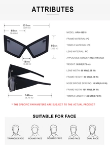 Detailed view of oversized butterfly frame sunglasses with precise size measurements