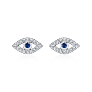Exquisite S925 sterling silver evil eye stud earrings with blue and clear zircon stones