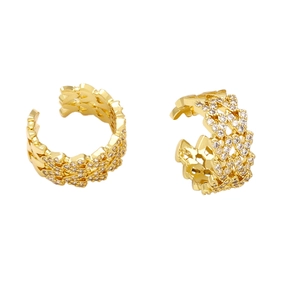 Elegant gold-plated crisscross ear cuffs with micro-paved sparkling cubic zirconia stones