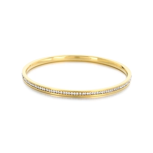 Luxurious gold-plated titanium steel ring bracelet with sparkling pave-set cubic zirconia