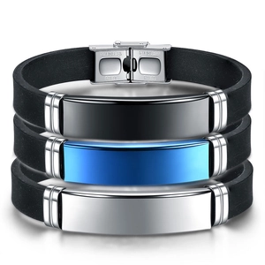 Men Stainless Steel Silicone Bracelet Minimalist Retro Sports Wristband Casual Jewelry Fashion Gift Accessory