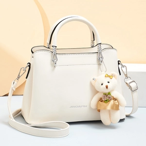 Sac à Épaule en Cuir PU pour Femme Avec Pendentif Ours Mignon Sac à Main Élégant Bandoulière JING&PIN Sac Quotidien