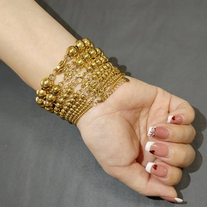 Minimalist stackable gold beaded stainless steel bracelet set with adjustable lobster clasp