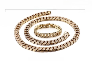 Ensemble chaîne cubaine hip hop avec strass micro-pave et placage à l'or 18 carats