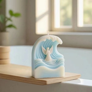 3D Engel Skulptur auf blauer Welle Duftkerzenform für künstlerische Dekoration