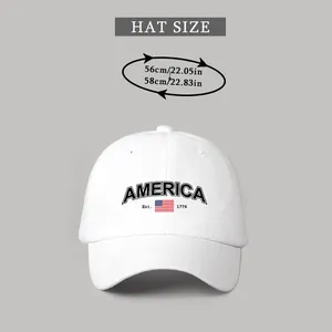 Size guide for America 1776 baseball cap showing head circumference 56 to 58 cm