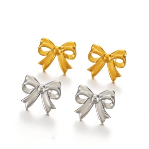 Chic 18K gold and silver bow stud earrings in polished stainless steel for women