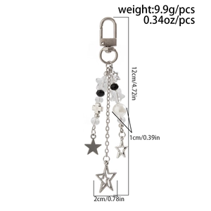 Detail view of star and bead phone chain showing dimensions and weight measurements