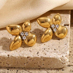 Flower Stud Earrings Stainless Steel 18K Gold Plated Zirconia Micro Pave Chic Jewelry For Women