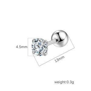 Classic stainless steel stud earring with 4.5mm round zircon in a four-claw setting