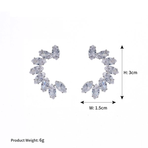 Marquise cut zircon C-shaped earrings in silver finish with size and weight dimensions