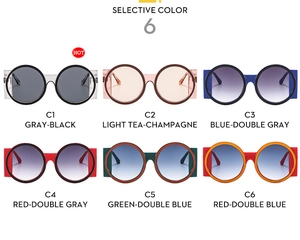 Selection of six stylish oversized round sunglasses in various fashion colors for women and men