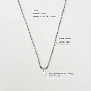 Detailed view of mirror polished stainless steel chain with a lightning bolt pendant