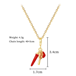 Detailed view showing pendant dimensions 3.4cm x 1.7cm and chain length on white background