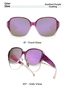 Detail of purple polarized fit-over sunglasses showing gradient lenses and frame design