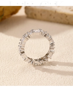 Detailed close-up of s925 silver eternity ring with full rectangular zircon inlay