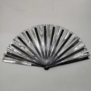 33cm silver laser Kung Fu fan with black bamboo ribs for martial arts practice